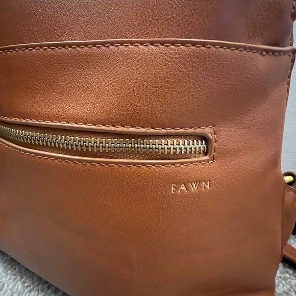 Fawn Design Tan Leather Backpack Diaper Bag. Lightly used - Picture 3 of 5